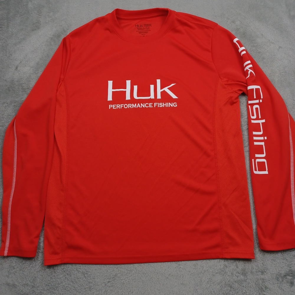 Huk Shirt Mens Medium Red Performance Fishing Outdoor Long Sleeve